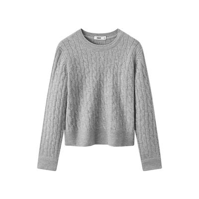 森马简约温柔圆领纯色绞花毛衣女