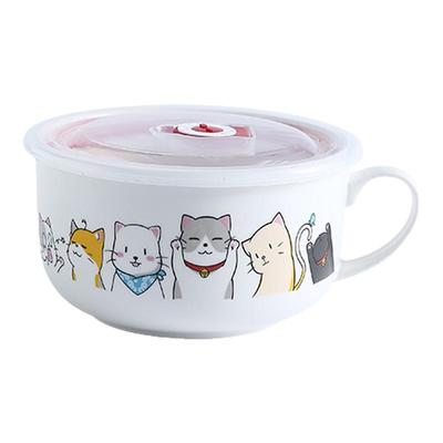 陶瓷日式风学生泡面碗带盖送筷勺