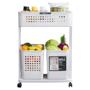 ASVEL移动双层果蔬收纳篮厨房倒台夹缝置物架家用蔬菜零食储物筐