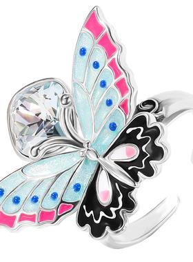 高级感碎冰蓝彩色蝴蝶开口戒指