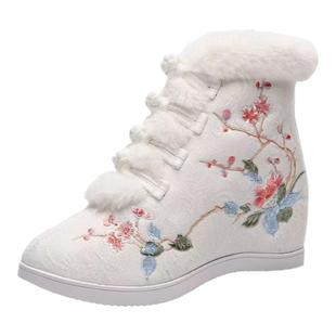 新款老北京布鞋女冬季绣花鞋加绒棉靴中国风女鞋内增高旗袍搭配鞋