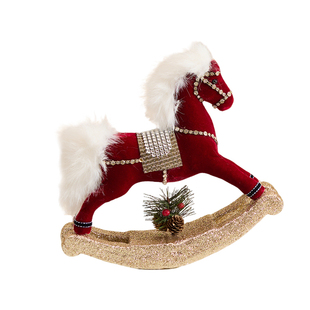 泓瀚圣诞装饰品摇摇马摆件红色香槟色绒布圣诞树挂件场景布置道具