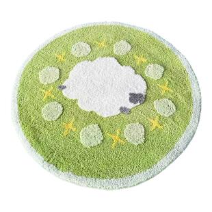 可爱小绵羊绿色圆形地毯卧室客厅书房加厚地垫床边书桌植绒地毯