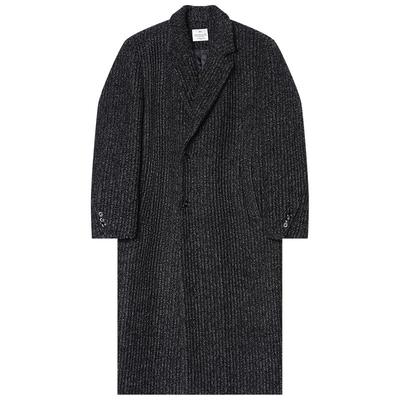 设计感圈圈呢竖条纹加厚羊毛呢子大衣男士中长款过膝正肩宽松外套