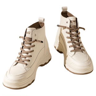 红蜻蜓女鞋秋冬新款白色靴子厚底增高马丁靴女短靴加绒保暖高帮鞋