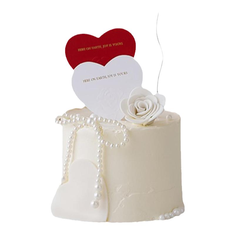 520情人节蛋糕装饰品珍珠蝴蝶结摆件玫瑰花告白情侣浮雕爱心插件