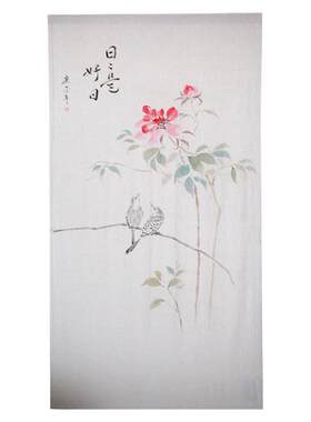 简约中式花鸟门帘手绘布帘半帘