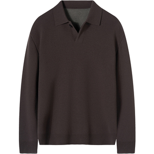 石见山羊毛混纺12针翻领毛衣男士通勤秋冬加绒保暖内搭套头针织衫