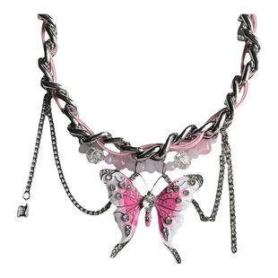 粉色蝴蝶choker夸张项链多巴胺设计感颈链y2k亚比锁骨链小众项圈