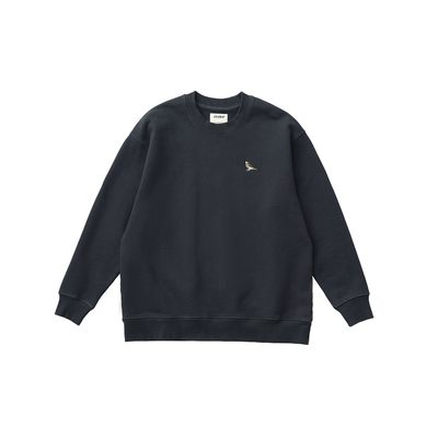 吃茶去chichaqu25秋冬重磅全棉圆领卫衣复古宽松加厚纯棉刺绣麻雀