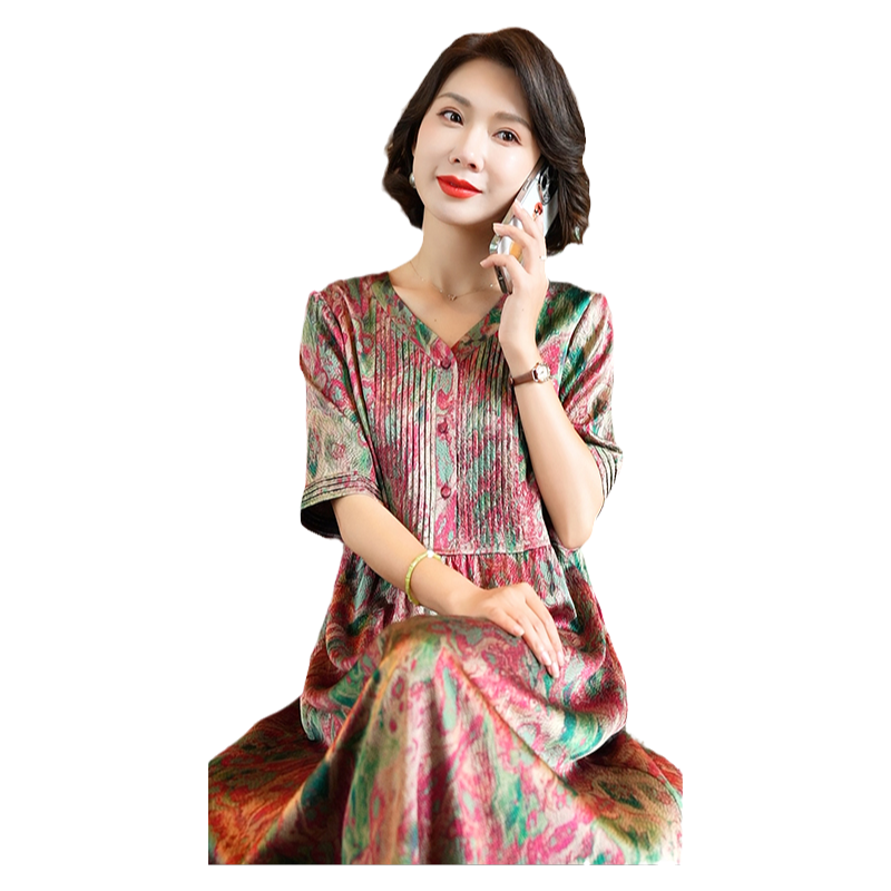 迪芬·璐嘉气质优雅真丝连衣裙女