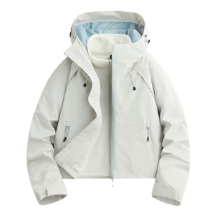 稻草人短款冲锋衣女款2026新款秋冬防风防水小个子登山三合一外套