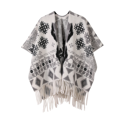 新款水墨画披肩高级感旅游装饰外搭披肩长款复古斗篷流苏披风穿搭