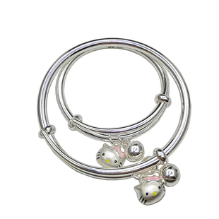 999纯银刻字手镯凯蒂猫铃铛首饰女童宝宝手环新生儿童百日手脚镯