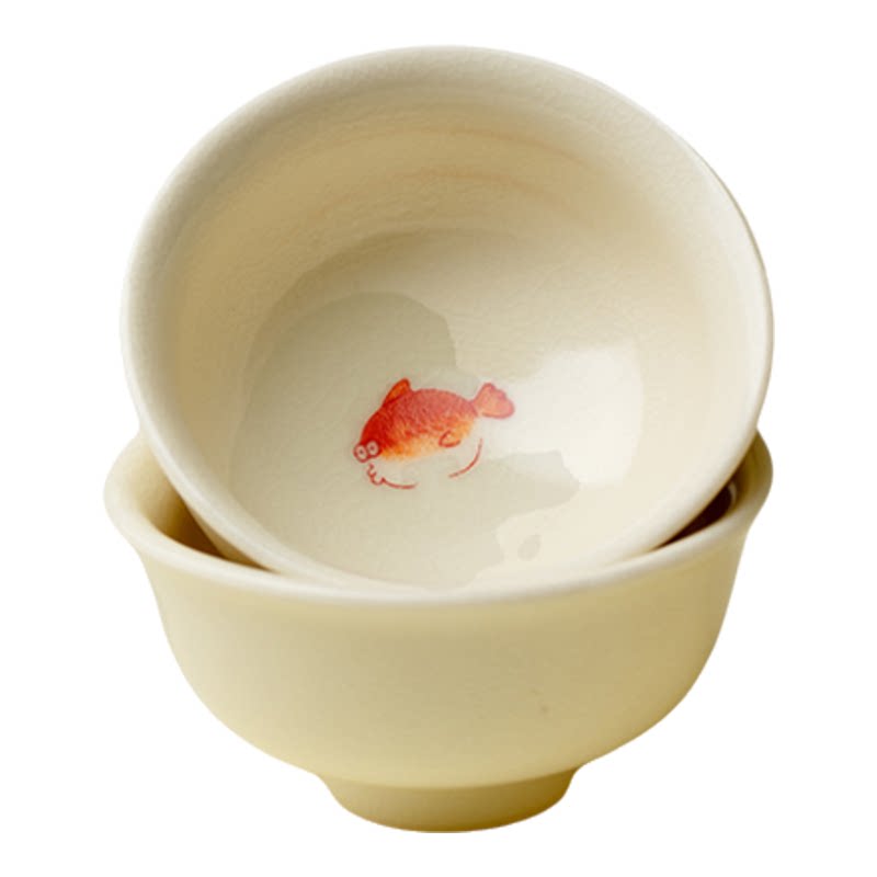 里作 苏打釉开片矾红手绘鱼若深杯岩茶杯潮汕功夫茶品茗杯喝茶杯