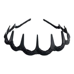 发箍女高颅顶显脸小发卡秋冬缠布大波浪头箍黑色带齿防滑发窟头饰