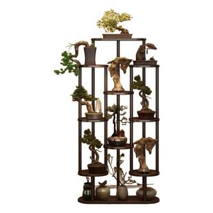 实木博古架落地置物架中古风客厅盆景造景假山石头装饰摆件展示架