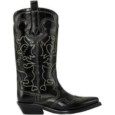 GANNI刺绣尖头复古西部靴