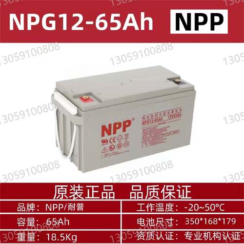 NPP耐普蓄电池NPG1265AH机房12V65AH基站消防通讯太阳能光伏UPS