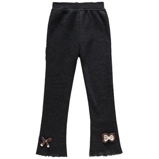 女童加绒打底裤秋冬外穿加厚高腰弹力洋气黑灰色儿童保暖微喇裤子