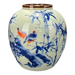 仿古玩清代光绪年制粉彩花瓶豆青釉紫边坛茶叶罐家居装饰品收藏