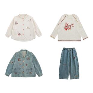 幼悠女童魔法森林系列春季小兔绣花衬衫简洁翻领牛仔外套多件套潮
