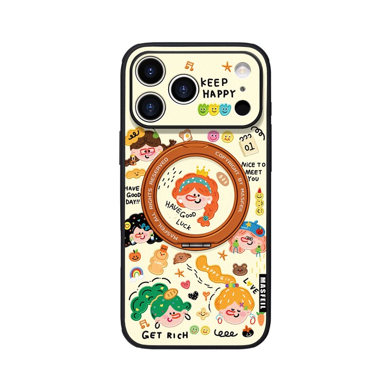 MASFEIL× 头像小涂鸦适用iPhone17Promax手机壳新款ip15磁吸带支架苹果16Pro套Ho5支点好看高级感13pm全包女