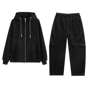 PLUS CRASH冬季加厚绒保暖卫衣卫裤男女同款多结构抽褶设计感套装