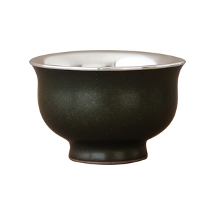 纯银时代 茶叶末釉瓷包银杯手工茶杯足银999中式日常家用