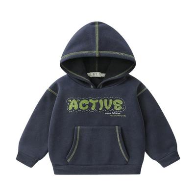 右欧男童女童连帽加绒加厚卫衣