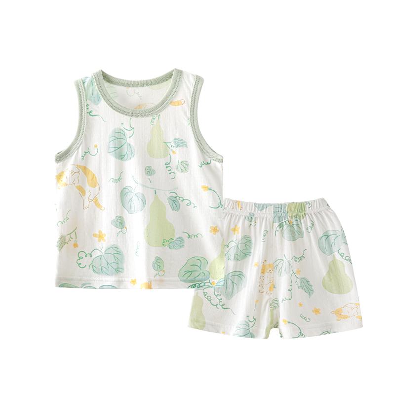 【轻氧啵啵棉】宝宝背心套装夏款无袖竹纤维夏季薄款婴儿衣服儿童
