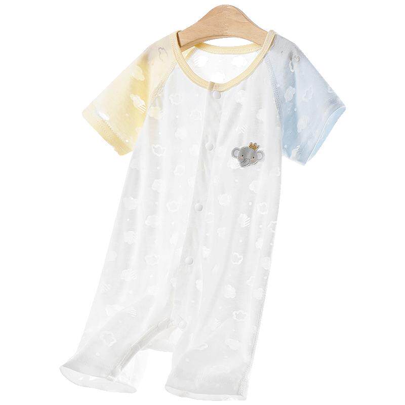 2件 婴儿连体衣夏季超薄款短袖空调服宝宝睡衣套装新生儿衣服夏装