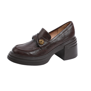 真皮~骄屿山茶花厚底乐福鞋2025新款英伦风粗跟小皮鞋玛丽珍单鞋