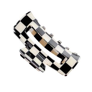 黑白棋盘格抓夹网红气质发卡千鸟格发夹女后脑勺盘发鲨鱼夹子发饰