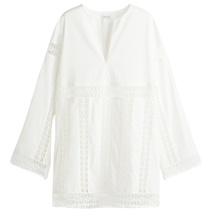 HM女装蕾丝镂空连衣裙冬季蕾丝镶嵌棉质连身裙1295581