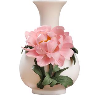 新中式手工玉壶春瓶牡丹陶瓷花瓶插花干花客厅酒柜家居装饰艺术品