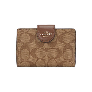 【自营】COACH/蔻驰香港直邮 女士经典老花PVC配皮短款钱包卡包