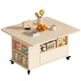 实木可移动茶几小户型客厅家用折叠茶几沙发边几小推车餐桌子9J63