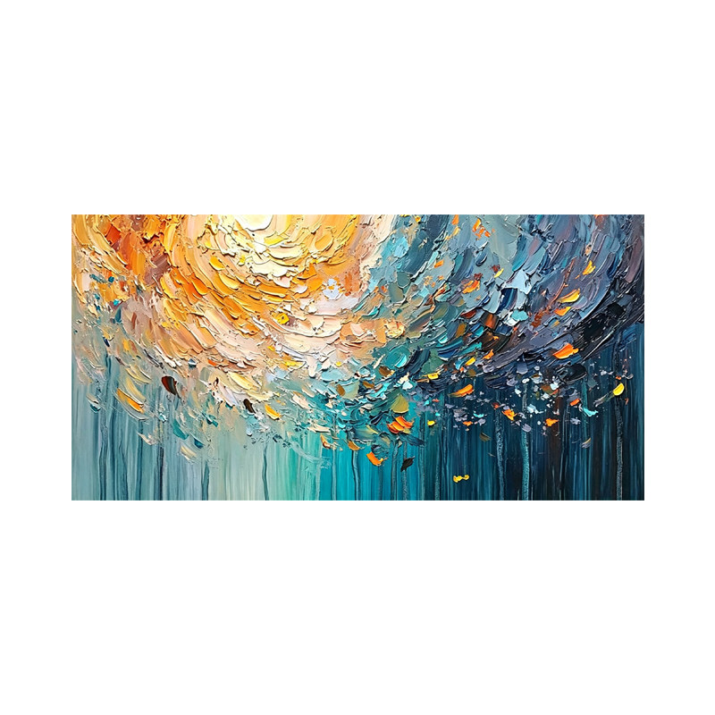 手绘油画橙蓝撞色抽象客厅装饰画