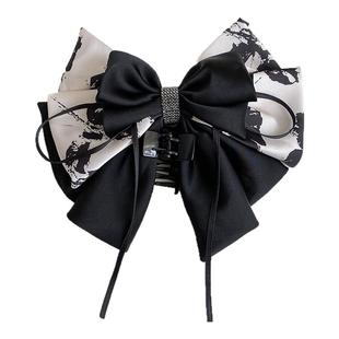 水墨画蝴蝶结抓夹女2024新款国风发夹半扎后脑勺马尾夹鲨鱼夹