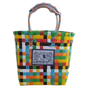 彩色格子手工编织包手提大象包彩虹包多色包包网红菜篮子包工厂