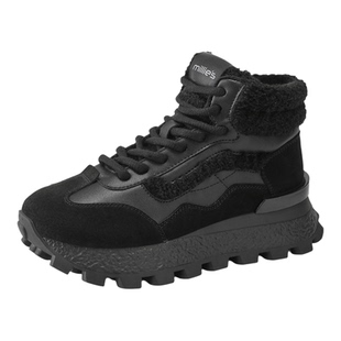 MILLIE'S/妙丽巨好看女鞋加绒保暖厚底休闲鞋冬季增高黑色棉鞋