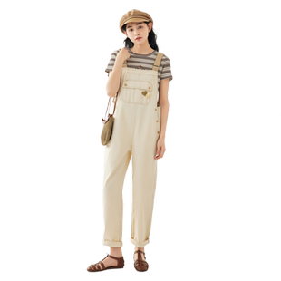 紫涵工装背带裤女夏季新款日系时尚休闲小个子减龄宽松锥型九分裤