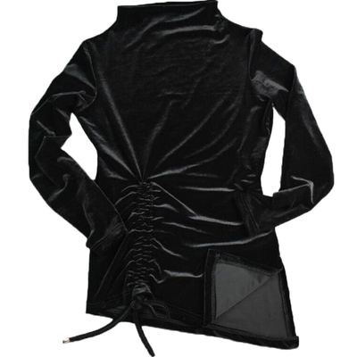 金丝绒立领不规则下摆抽绳打底衫