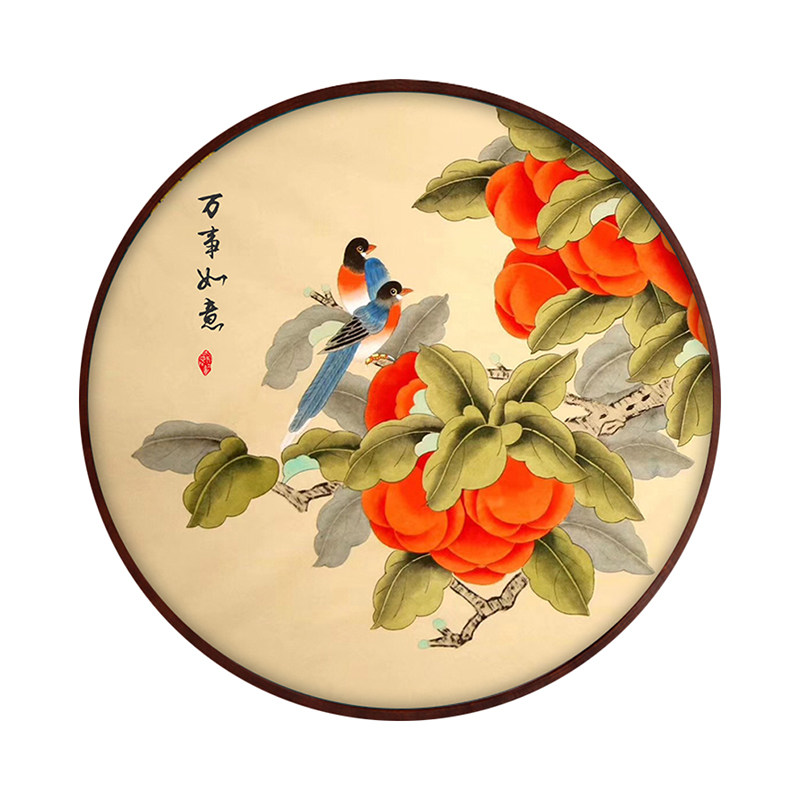 玄关餐厅圆形花鸟油画十字绣