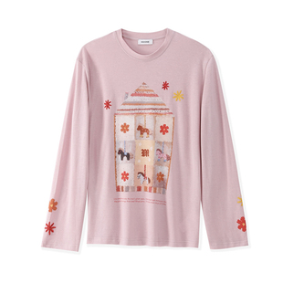 春夏新款刺绣印花长袖T恤女宽松百搭显瘦设计感棉质上镜