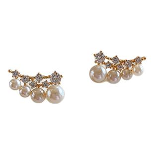 小众设计镶钻珍珠耳钉纯银针女士耳环2025新款高级感轻奢独特耳饰