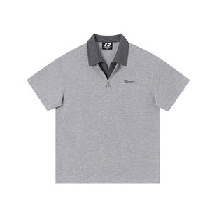 FORNINES假两件华夫格短袖POLO衫男潮牌夏季半拉链翻领T恤女半袖