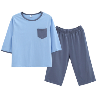 胖男童家居服套装夏季薄款中袖七分裤睡衣男孩青少年宽松夏天衣服