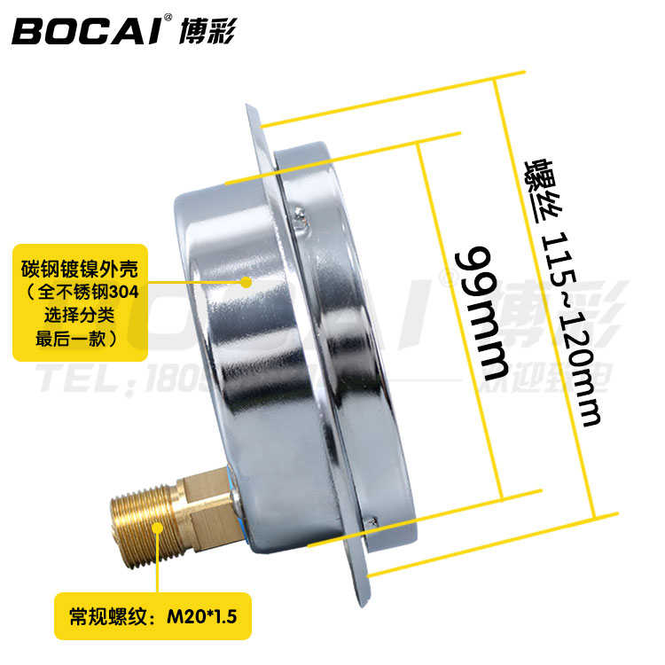面板式耐震压力表YN100ZT轴向带边气液水油不锈钢1.6负压真空船用